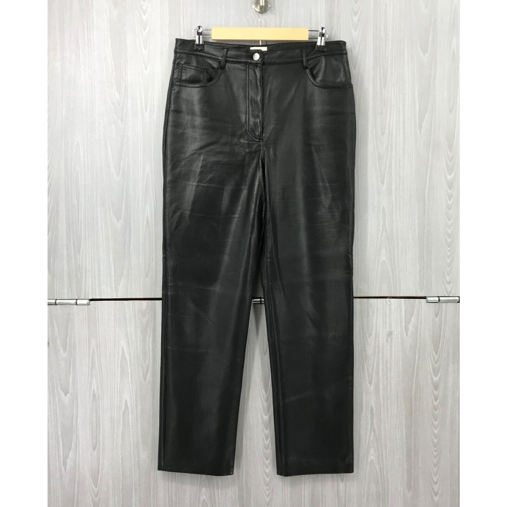 Aritzia Wilfred Melina Straight Leg Faux Leather Pants Sz 10 Black High‎ Rise